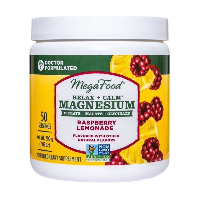 Megafood -  Relax + Calm* Magnesium Powder, Raspberry Lemonade Flavor 50 Tablets