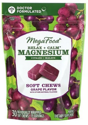 Megafood -  Relax + Calm Magnesium Soft Chews, Grape Flavor 30 chews