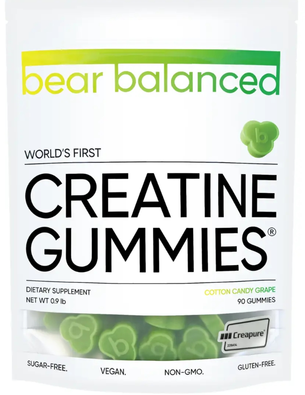 Bear Balanced Creatine Gummies 30 Servings Cotton Candy Grape Flavored