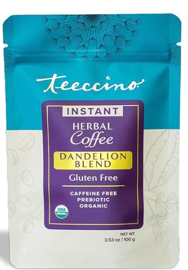 Teeccino Instant Herbal Coffee Caffeine Free Dandelion Blend Flavor 33 Servings