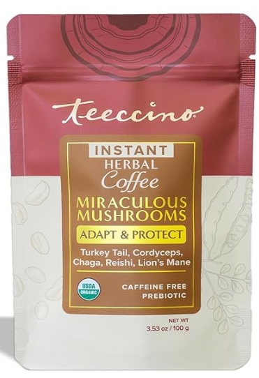 Teeccino Instant Herbal Coffee Caffeine Free Miraculous Mushrooms Adapt & Protect 28 Servings