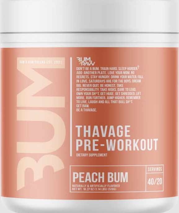 Bum. Thavage Pre-Workout 40 Servings Peach Bum
