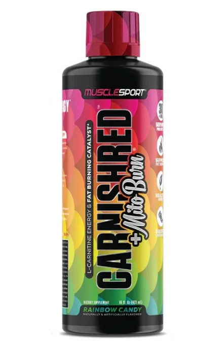 Muscle Sport Carnishred + Mitoburn 31 Servings 16/oz Rainbow Candy Flavor