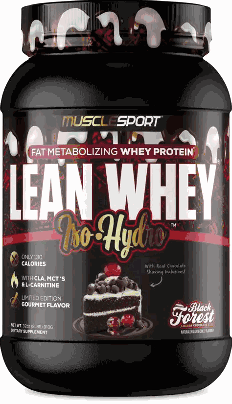  Muscle Sport Lean Whey Iso Hydro 2lbs 26Serv Black Forest Cherry Chocolate Cake