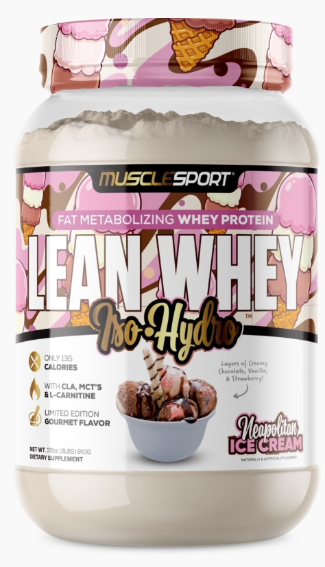 Muscle Sport Lean Whey Iso-Hydro 2lbs 26Serv Neapolitan Ice Cream