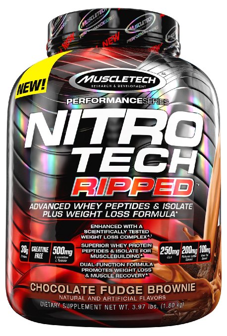 MuscleTech - Nitro Tech Ripped Powder, Chocolate Fudge Brownie, 4 Pound