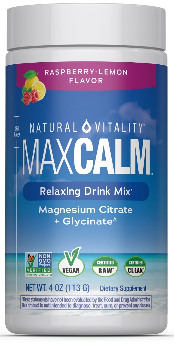Natural Vitality-Max Calm Magnesium Citrate & Glycinate 4oz Raspberry Lemon Flavor