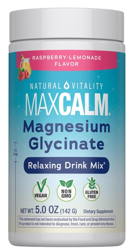 Natural Vitality MAX CALM Magnesium Glycinate Raspberry Lemonade Flavor 5 oz 