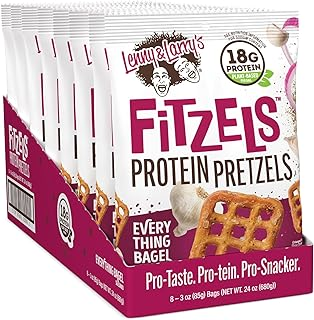 Lenny & Larry Fitzels Protein Pretzels Box of 8 bags Everything Bagel Flavored 