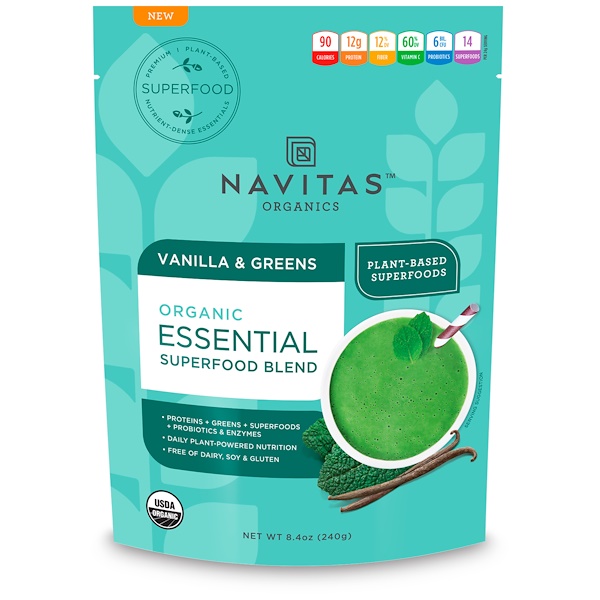 Navitas Organics -  Essential Blends  Vanilla and Greens  Organic 8.4oz-*BEST BY 8/2022*-OUT OF STOCK