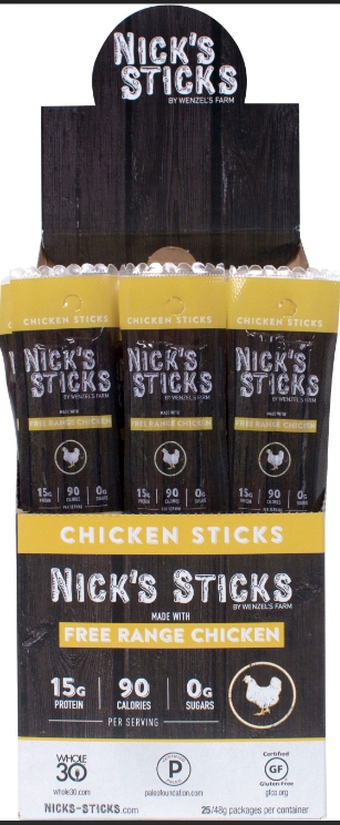 Nick's Sticks Free Range Chicken Snack Sticks 25/box