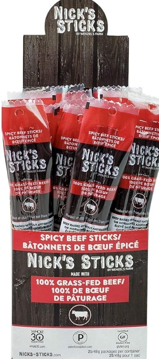 Nick's Sticks Grass-Fed Spicy BeefSnack Sticks 25/box