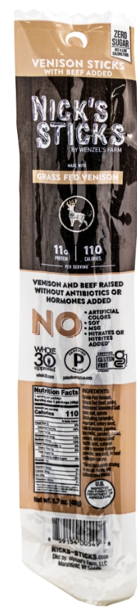 Nick's Sticks Grass Fed Venison Snack Sticks 25/box