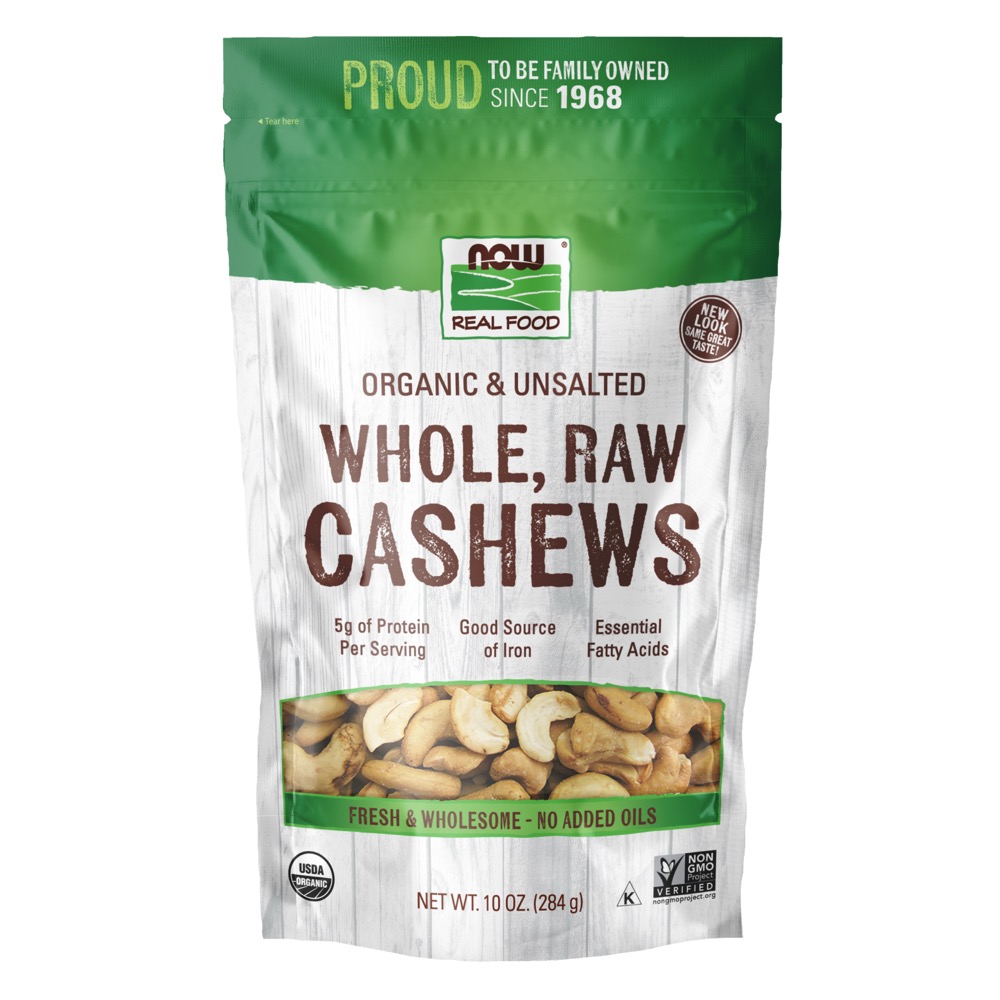 Now Vitamins - Cashews, Whole Raw Certified Organic 10 oz