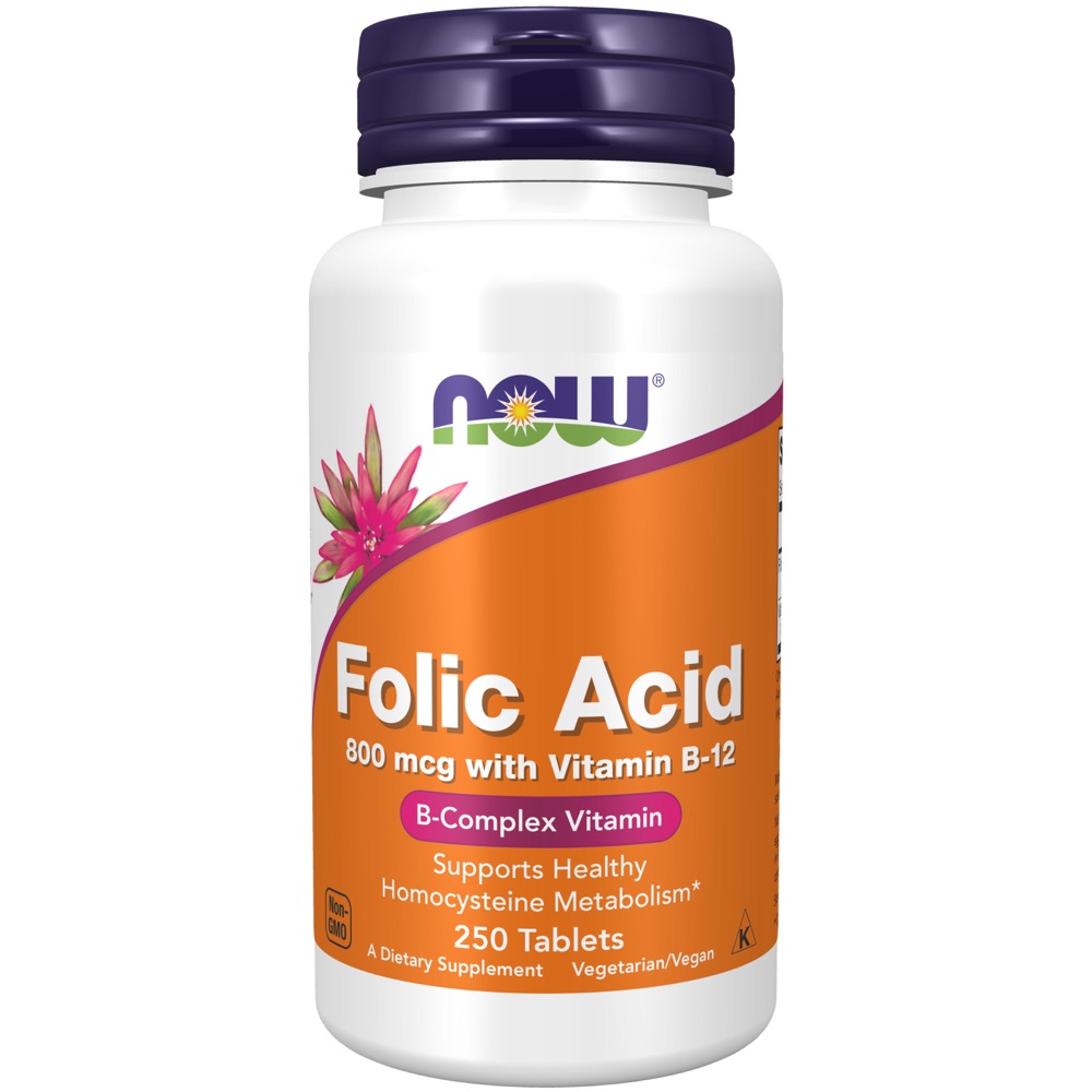 Now Vitamins - Folic Acid 800Mcg + B-12 25Mcg Vegetarian 250 Tabs