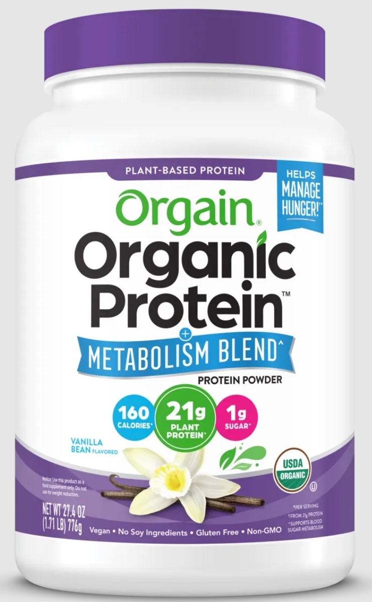 Orgain 21g Plant Protein + Metabolism Blend 1.7 lb Vanilla Flavor 18 Servings