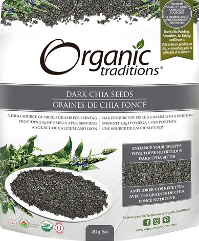 Organic Traditions Chia Seeds Dark Whole 16 ounce