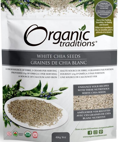 Organic Traditions Chia Seeds White Whole 16 ounce