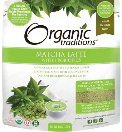 Organic Traditions Latte Matcha with Probiotics 5.3 ounce
