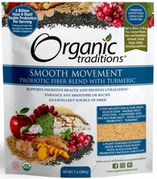 Organic Traditions Probiotic Smooth Movement Fiber Blend with Turmeric 7 ounce