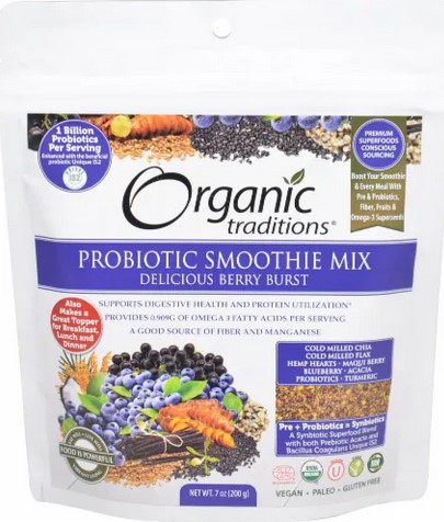 Organic Traditions Probiotic Smoothie Mix Delicious Berry Burst 7 ounce