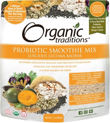 Organic Traditions Probiotic Smoothie Mix Luscious Lucuma Baobab 7 ounce