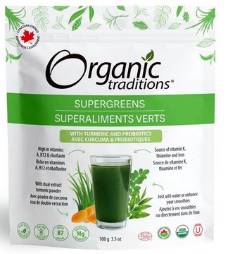 Organic Traditions Probiotic Super Greens with Turmeric 3.5 ounce