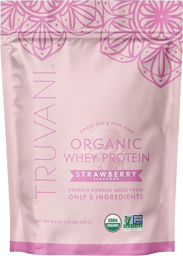 Truvani Organic Whey Protein Powder Strawberry 20 Servings