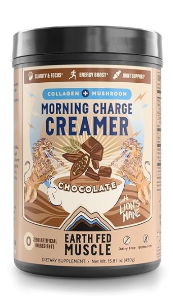 Earth Fed Morning Charge Creamer Collagen + Mushoom Chocolate Flavor 24 Servings