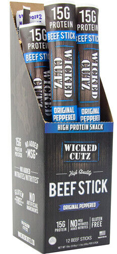 Wicked Cutz Beef Stick Original Peppered 15g Protein 12 Stx