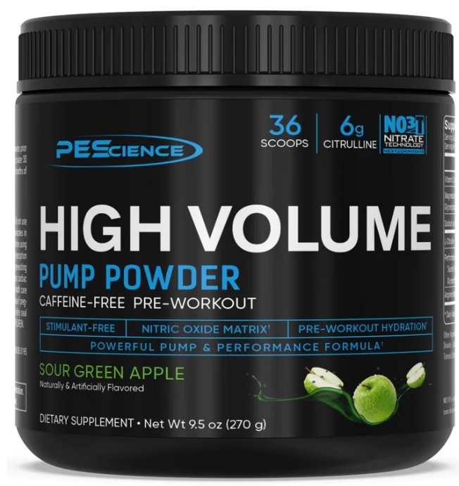 PEScience High Volume Non - Stim Nitric Oxide Powder 18 Servings Sour Green Apple 