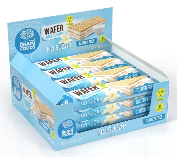 Brain Foods - Wafer  Natural Vanilla Flavor No Sugar 12 bars 