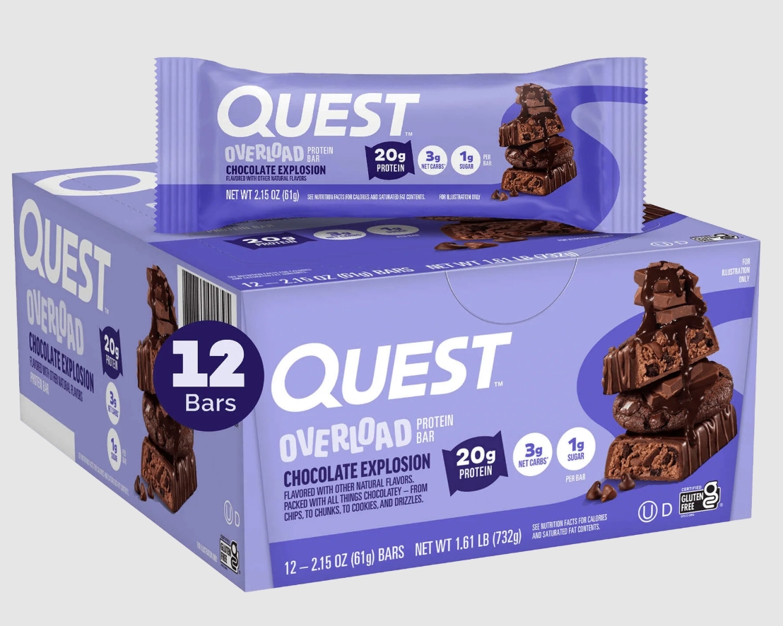 Quest Overload Chocolate Explosion 20g Protein 12 Bars