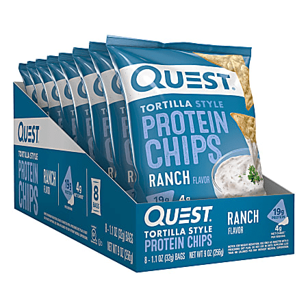 Quest Protein Chips Tortilla Style   Ranch 1.10 oz Box of 8  