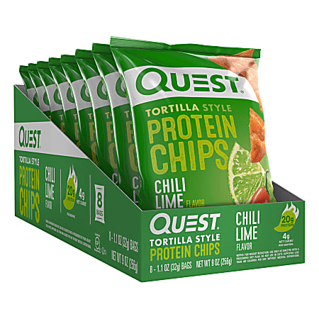 Quest Protein Chips Tortilla Style 1.1 oz Chili Lime Flavor Box of 8 