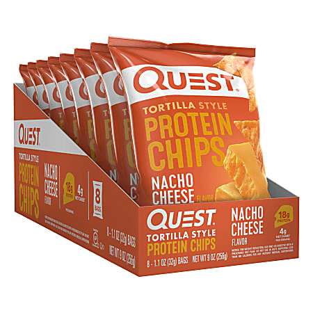 Quest Protein Chips Tortilla Style  1.1 oz Nacho Cheese Box of 8   