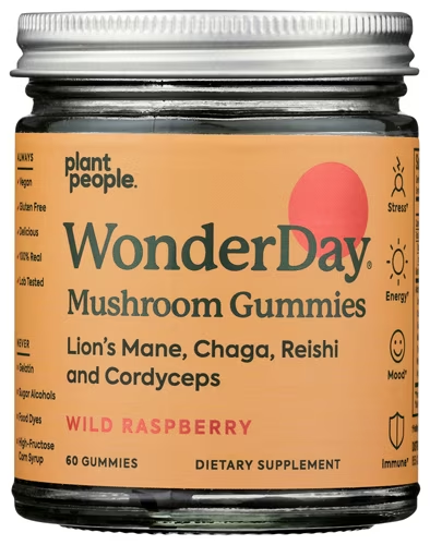Wonder Day Mushroom Gummies Rapberry Flavored 60 Gummies