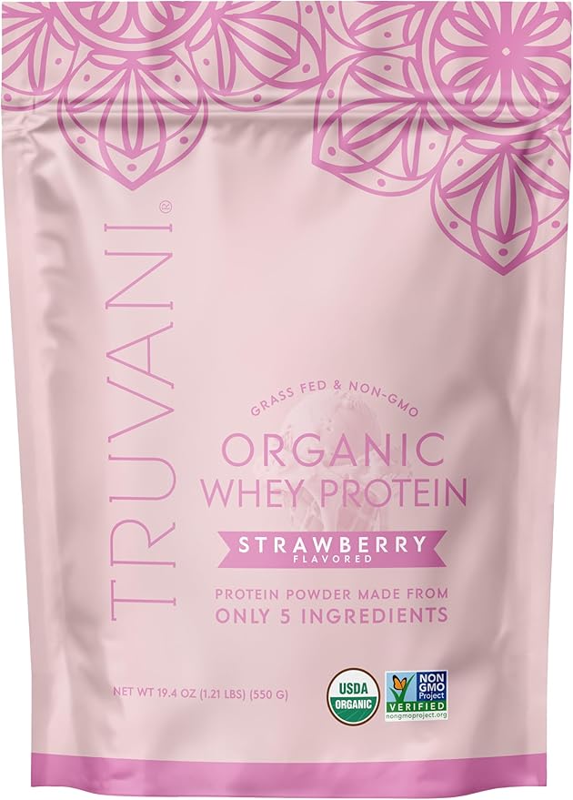 Truvani Organic Whey Protein Powder Strawberry 20 Servings