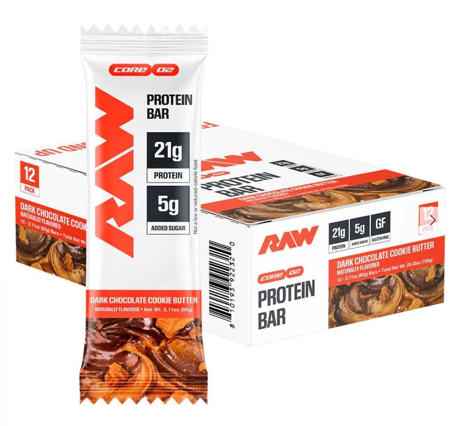 RAW Protein Bar 21g Protein Dark Chocolate Cookie Butter Flavor 12 bars