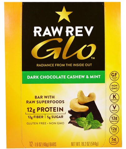 Raw Revolution Glo Bar; Dark Chocolate Cashew & Mint 12/1.6ea-OUT OF STOCK