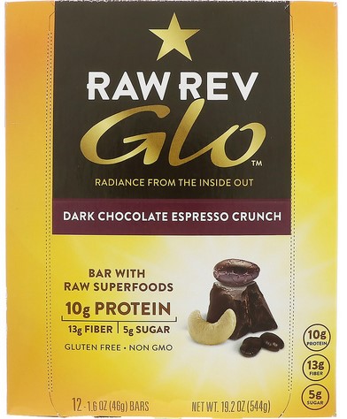Raw Revolution Glo Bar; Dark Chocolate Espresso 12/1.6ea-OUT OF STOCK
