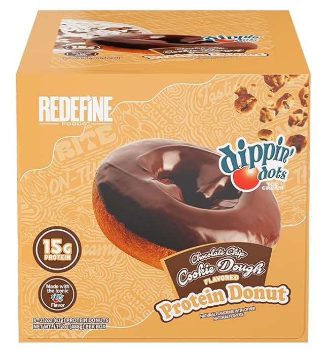 Redefine Foods Dippin' Dots Protein Donut - 8 Count - Chocolate Chip Cookie Dough Flavor 