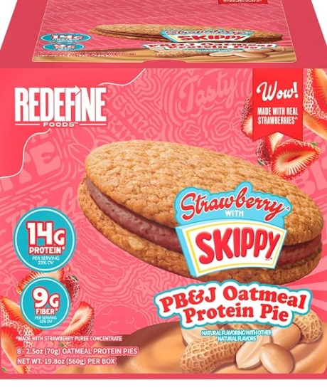 Redefine Foods - Skippy Oatmeal Protein Pie (PB & J) Strawberry Flavor 15g Protein 8 Pies