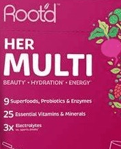Root'd Her Multi 9 stick packs 1.98oz each Raspberry Acai Flavor