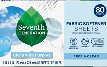 Seventh Generation Fabric Softener Sheet Free & Clear  80 CT