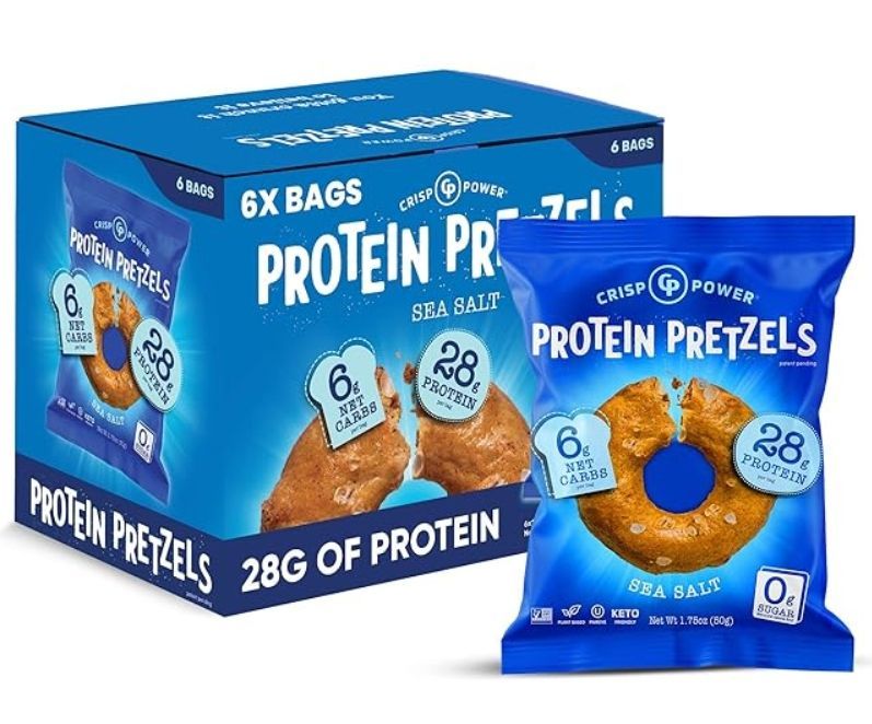 Crisp Power Protein Pretzels 28g Protein Sea Salt Flavored (6 Bags)