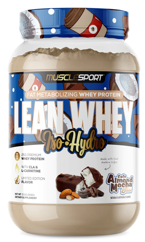 Muscle Sport Lean Whey Iso-Hydro 2pnds 26Serv Cafe Almond Mocha Bliss