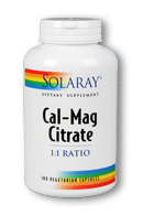 Solaray - Calcium & Magnesium Citrate, 1:1 Ratio 180 Veg Cap