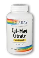 Solaray - Calcium & Magnesium Citrate, with Vitamin D-2, 1:1 Ratio 180 Veg Cap