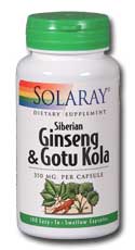 Solaray - Korean Ginseng Root & Gotu Kola Aerial 390 mg 100 Veg Cap-OUT OF STOCK
